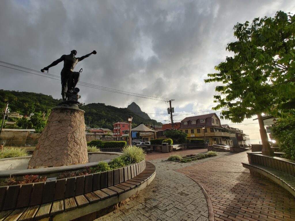 Photo of the Freedom Monument in downtown Soufrière